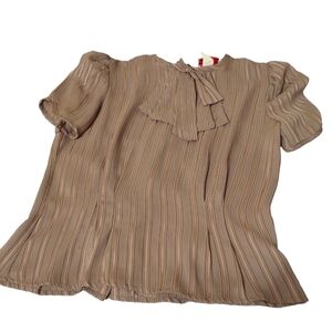 Baby Doll Vintage Blouse w/ Bow Shoulder Pads & Back Button Juniors 9 (38 bust)